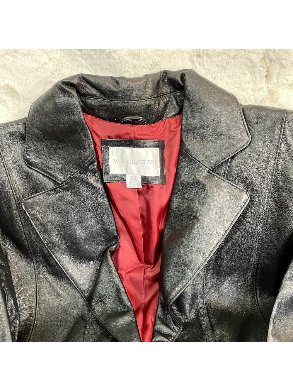 NWT Worthington Women's Leather Coat Jacket Medium 3-Button $200